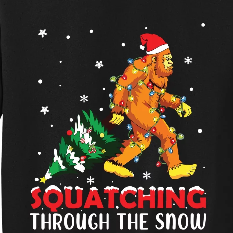 Funny Sasquatch Christmas Squatching Bigfoot Xmas Tree Light Tall Sweatshirt