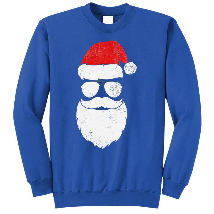 Funny Santa Claus Face Sunglasses With Hat Beard Christmas Cute Tall Sweatshirt