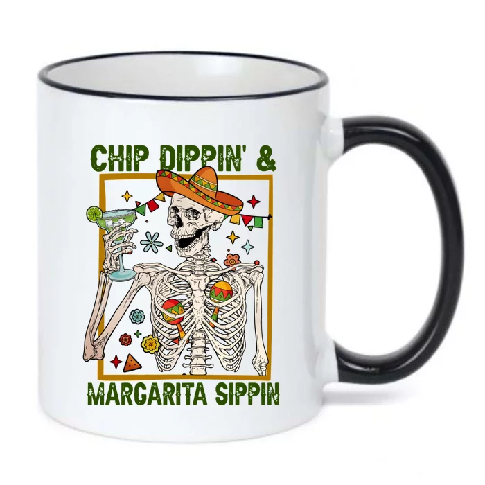 Funny Skeleton Chip Dippin And Margarita Sippin Black Color Changing Mug