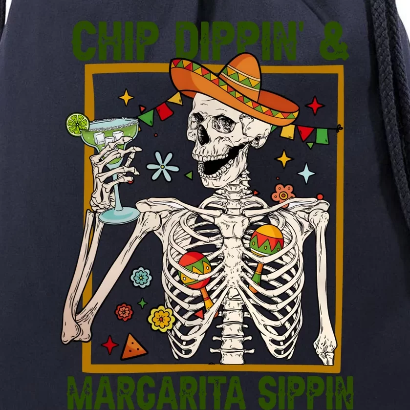 Funny Skeleton Chip Dippin And Margarita Sippin Drawstring Bag