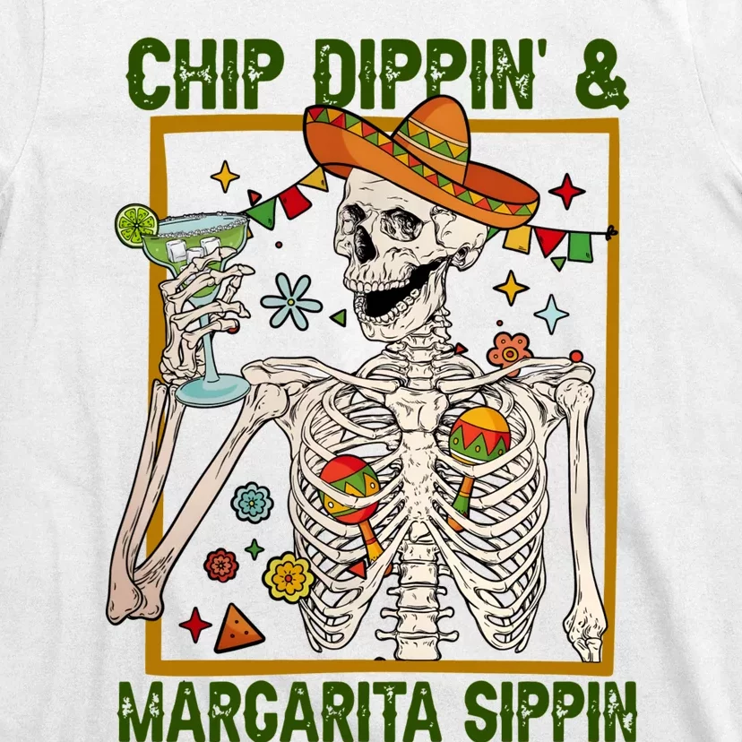 Funny Skeleton Chip Dippin And Margarita Sippin T-Shirt