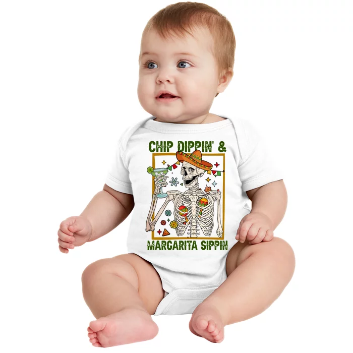 Funny Skeleton Chip Dippin And Margarita Sippin Baby Bodysuit