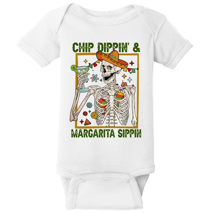 Funny Skeleton Chip Dippin And Margarita Sippin Baby Bodysuit