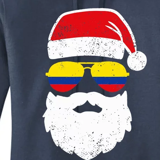 Funny Santa Claus Face Sunglasses Colombia Flag Colombian Women's Pullover Hoodie