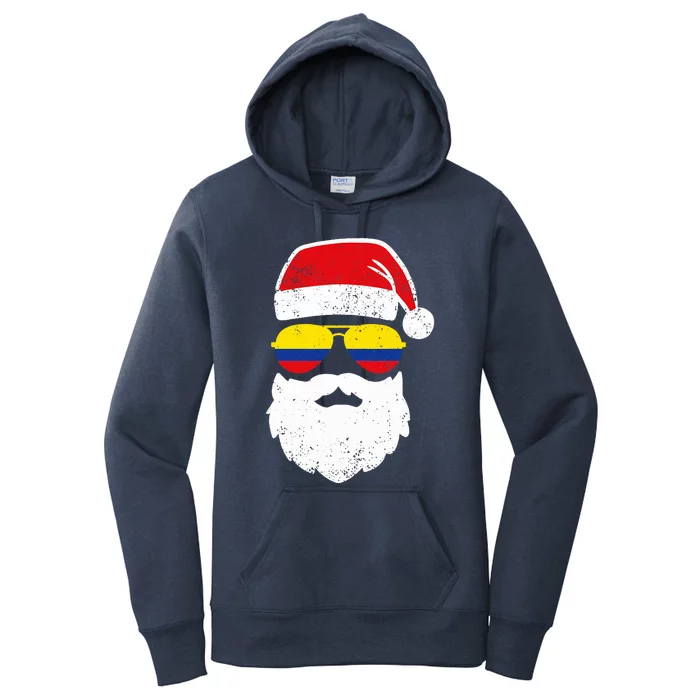 Funny Santa Claus Face Sunglasses Colombia Flag Colombian Women's Pullover Hoodie