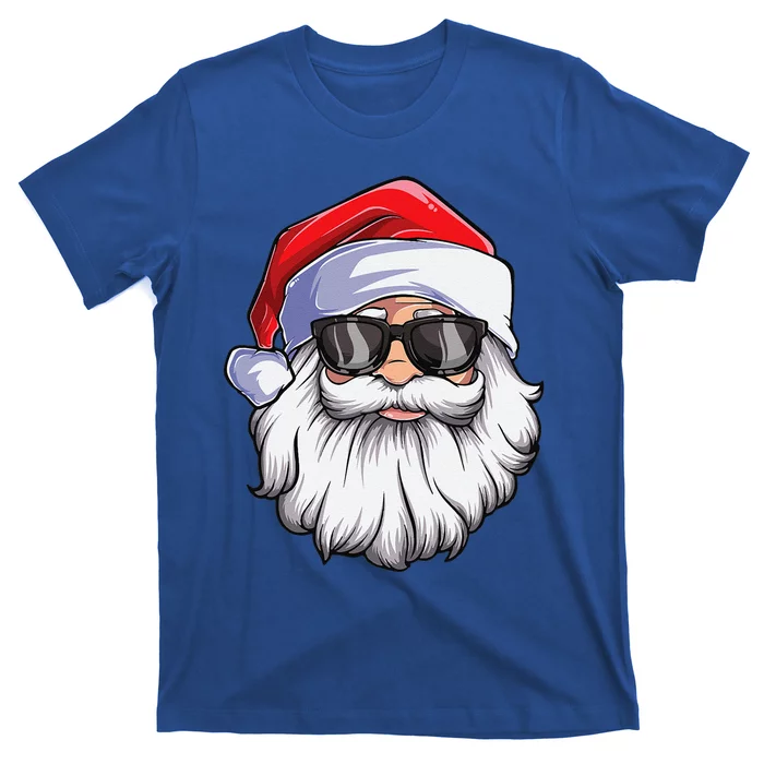 Funny Santa Claus Face Sunglasses With Hat Beard Christmas Gift T-Shirt