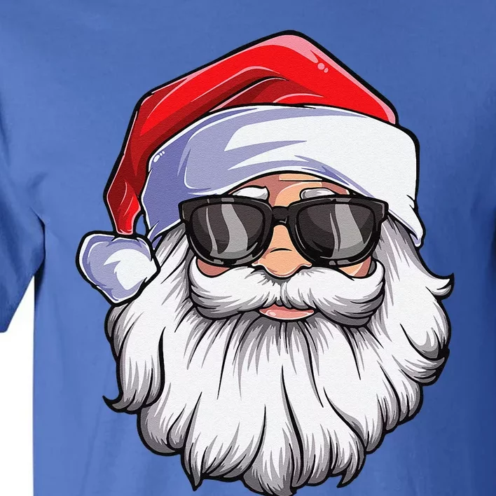 Funny Santa Claus Face Sunglasses With Hat Beard Christmas Gift Tall T-Shirt