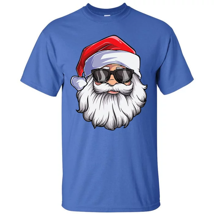 Funny Santa Claus Face Sunglasses With Hat Beard Christmas Gift Tall T-Shirt