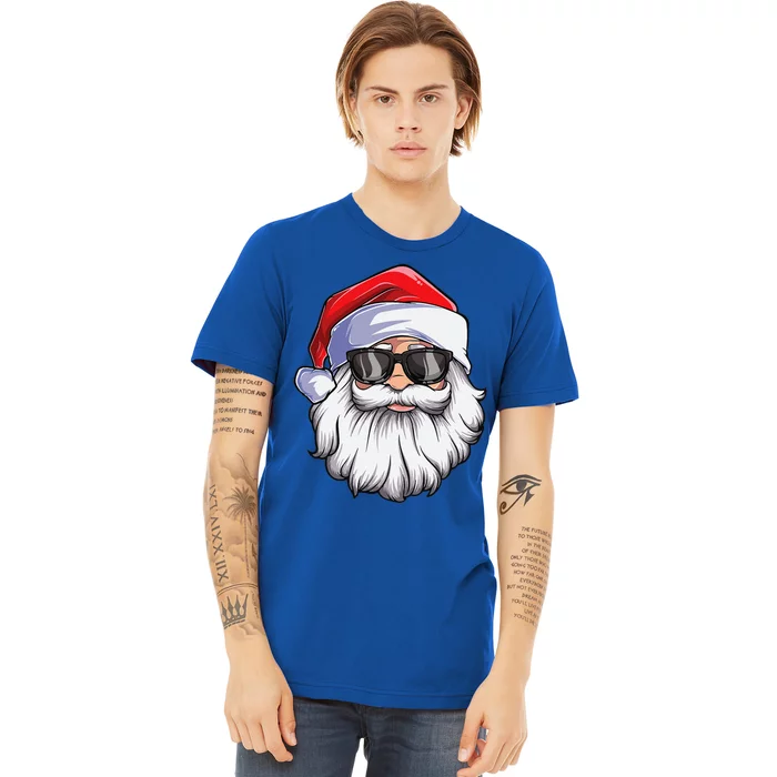 Funny Santa Claus Face Sunglasses With Hat Beard Christmas Gift Premium T-Shirt