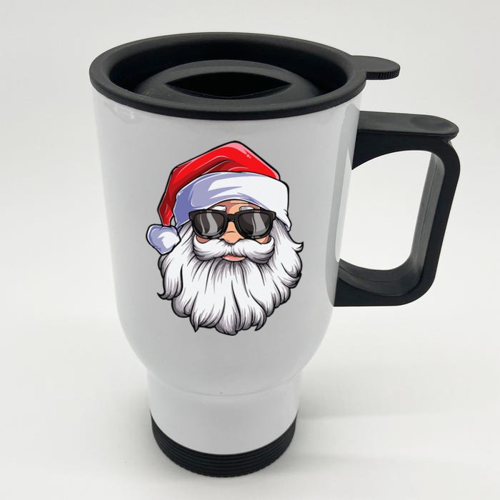 Funny Santa Claus Face Sunglasses With Hat Beard Christmas Gift Front & Back Stainless Steel Travel Mug