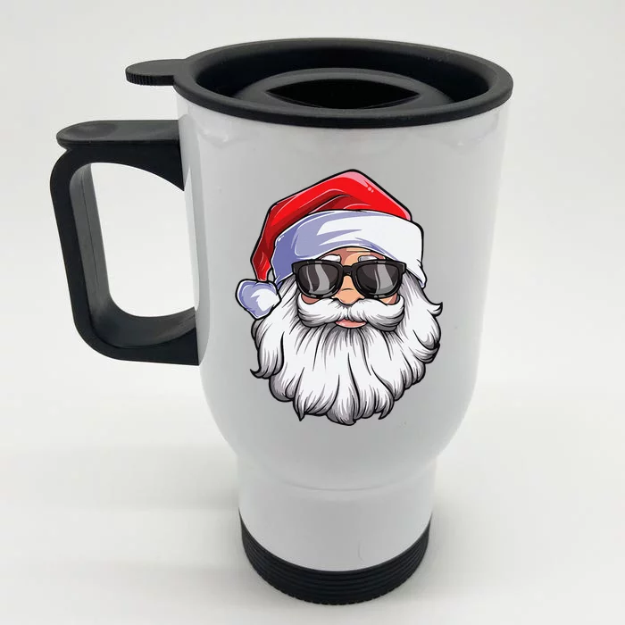 Funny Santa Claus Face Sunglasses With Hat Beard Christmas Gift Front & Back Stainless Steel Travel Mug