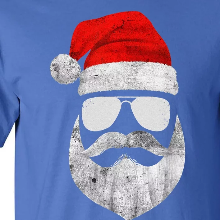 Funny Santa Claus Face Sunglasses With Hat Beard Christmas Tall T-Shirt