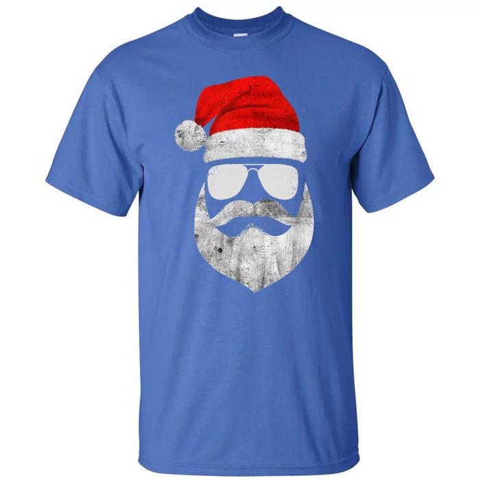 Funny Santa Claus Face Sunglasses With Hat Beard Christmas Tall T-Shirt