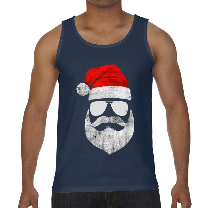 Funny Santa Claus Face Sunglasses With Hat Beard Christmas Comfort Colors® Tank Top