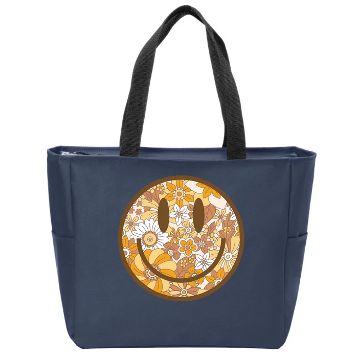 Floral Smiley Cute Gift Zip Tote Bag