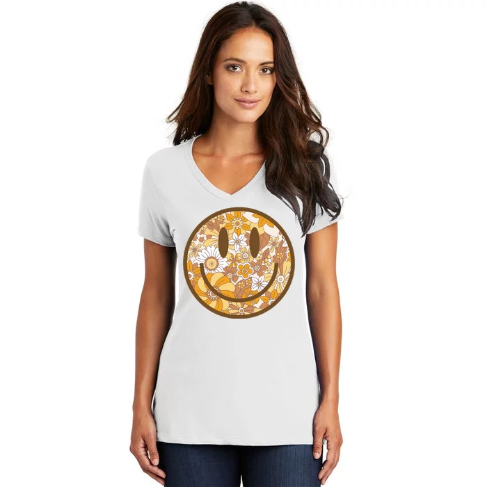 Floral Smiley Cute Gift Women's V-Neck T-Shirt