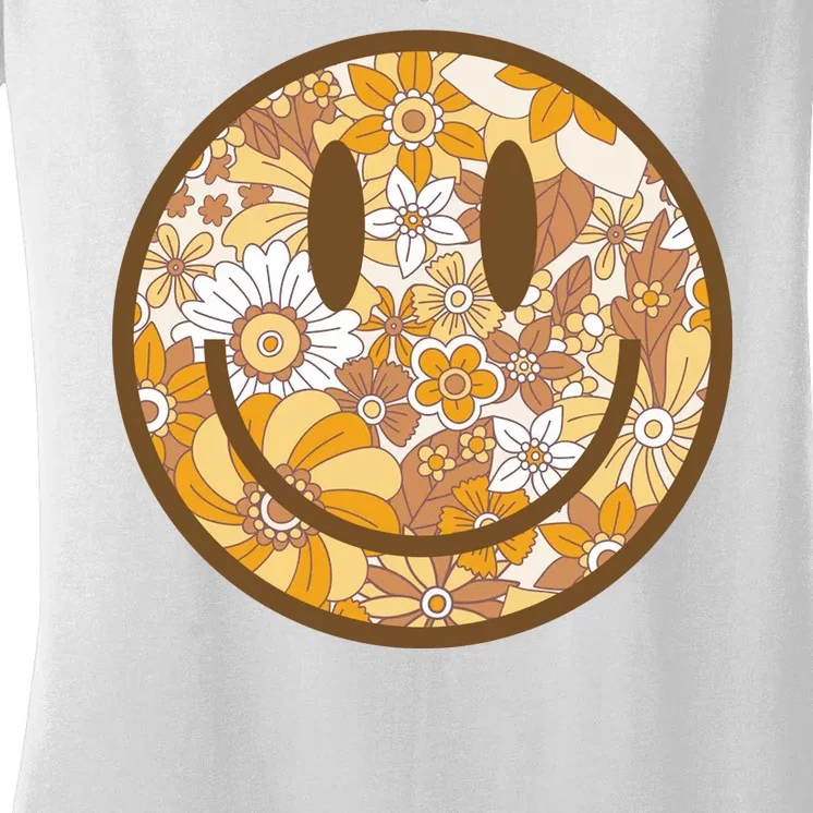 Floral Smiley Cute Gift Women's V-Neck T-Shirt