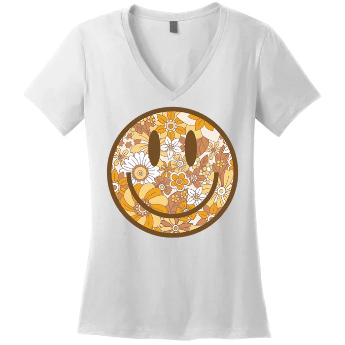 Floral Smiley Cute Gift Women's V-Neck T-Shirt