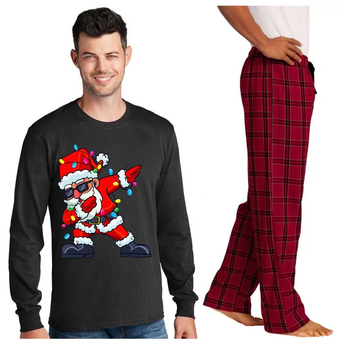 Festive Santa Claus Dabbing with Christmas Tree Lights Long Sleeve Pajama Set