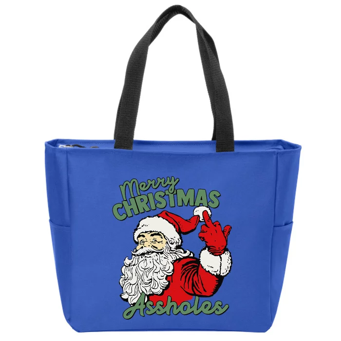 Funny Santa Claus Merry Christmas Assholes Zip Tote Bag