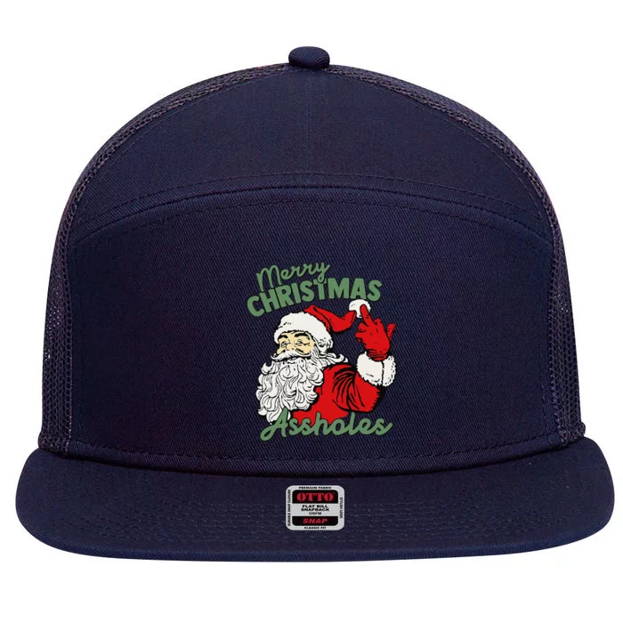 Funny Santa Claus Merry Christmas Assholes 7 Panel Mesh Trucker Snapback Hat