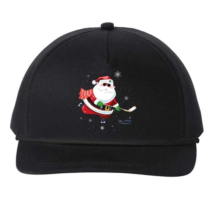 Funny Santa Claus Christmas Ice Hockey Sports Player Lover Cute Gift Snapback Five-Panel Rope Hat