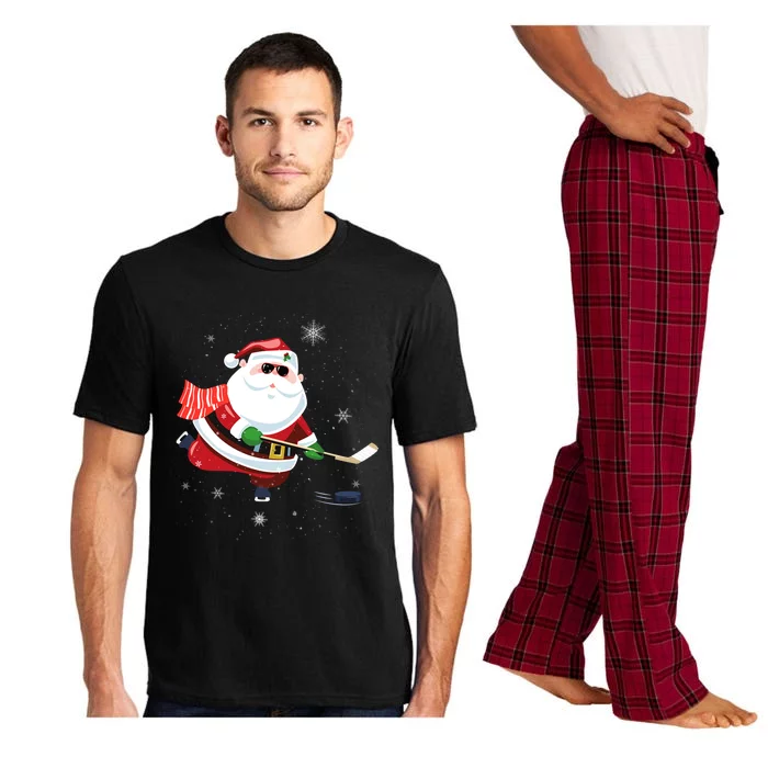 Funny Santa Claus Christmas Ice Hockey Sports Player Lover Cute Gift Pajama Set