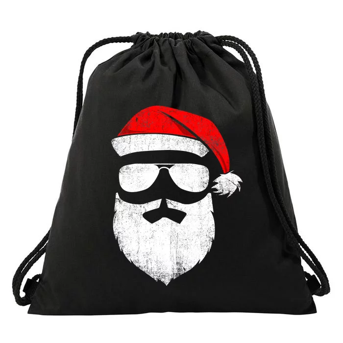 Funny Santa Claus Face Sunglasses with Hat Beard Christmas Drawstring Bag