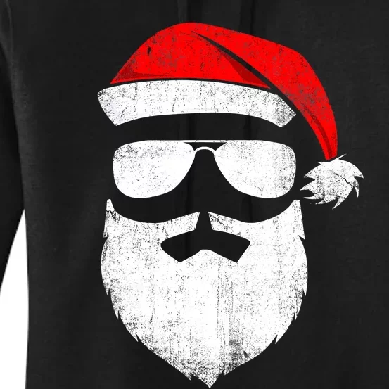 Funny Santa Claus Face Sunglasses with Hat Beard Christmas Women's Pullover Hoodie