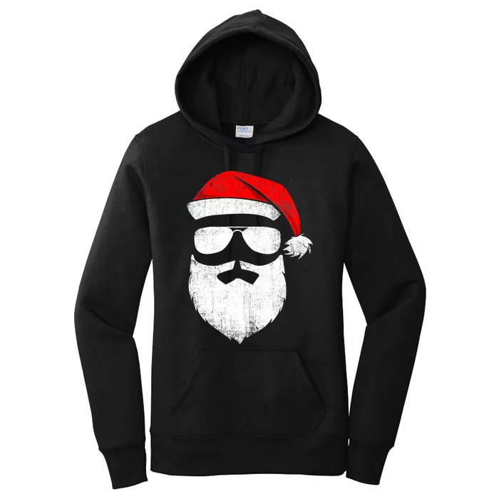 Funny Santa Claus Face Sunglasses with Hat Beard Christmas Women's Pullover Hoodie