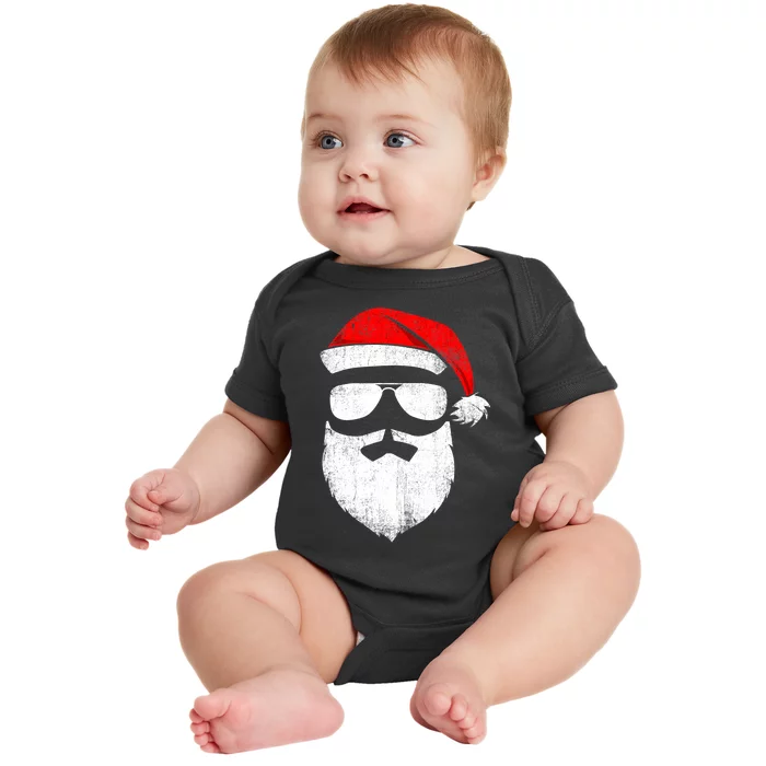 Funny Santa Claus Face Sunglasses with Hat Beard Christmas Baby Bodysuit