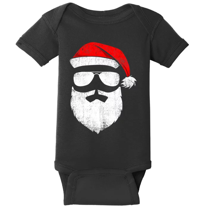 Funny Santa Claus Face Sunglasses with Hat Beard Christmas Baby Bodysuit