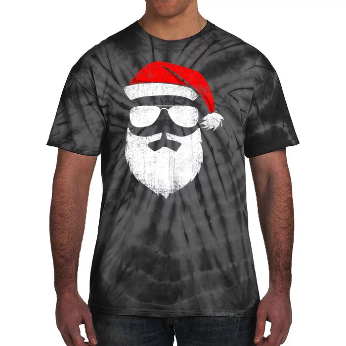 Funny Santa Claus Face Sunglasses with Hat Beard Christmas Tie-Dye T-Shirt