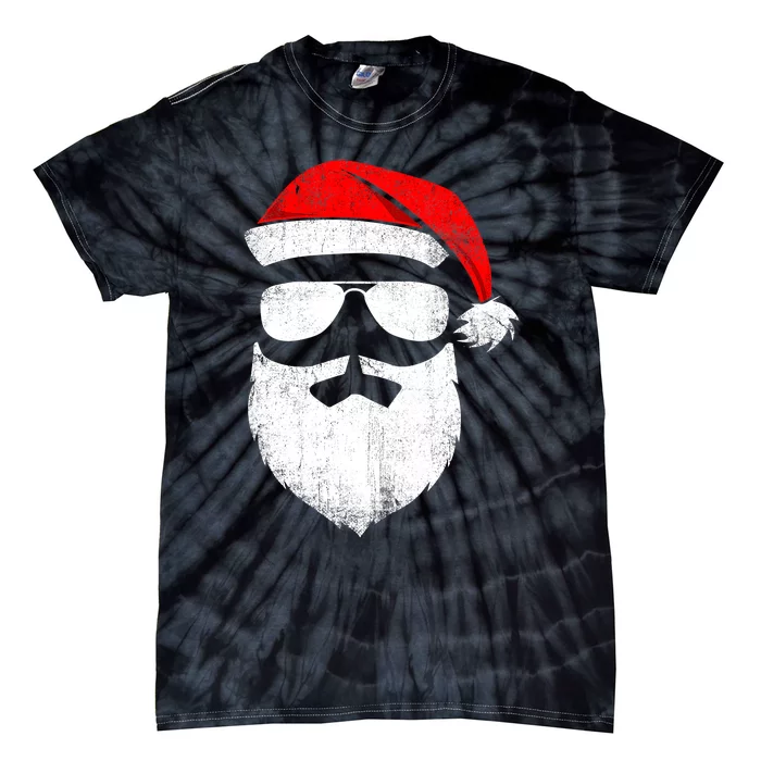 Funny Santa Claus Face Sunglasses with Hat Beard Christmas Tie-Dye T-Shirt