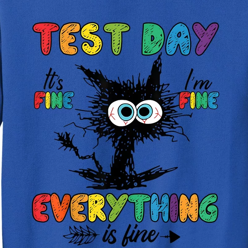 Funny Stressed Cat IM Fine Everything Is Fine Teacher Test Day Tall Sweatshirt