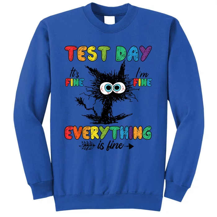 Funny Stressed Cat IM Fine Everything Is Fine Teacher Test Day Tall Sweatshirt