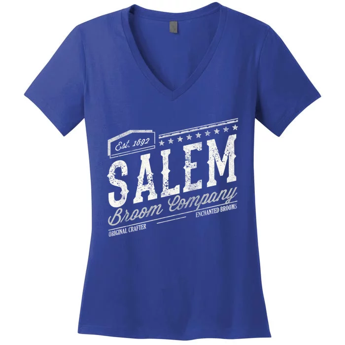 Funny Scary Company Olde Salem Massachusetts Witch Broom Co Gift Women's V-Neck T-Shirt