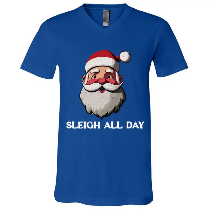 Funny Santa Christmas Sleigh All Day Pun Funny Gift V-Neck T-Shirt