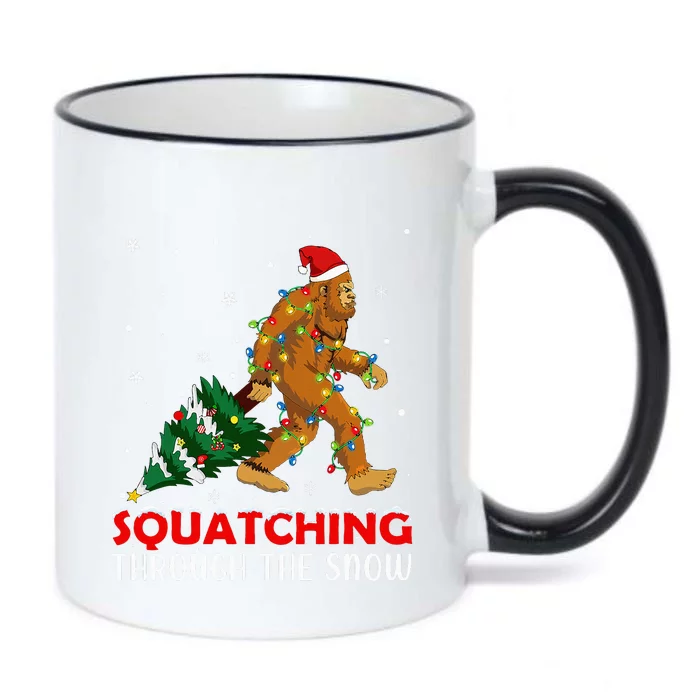 Funny Sasquatch Christmas Squatching Bigfoot Xmas Tree Light Black Color Changing Mug