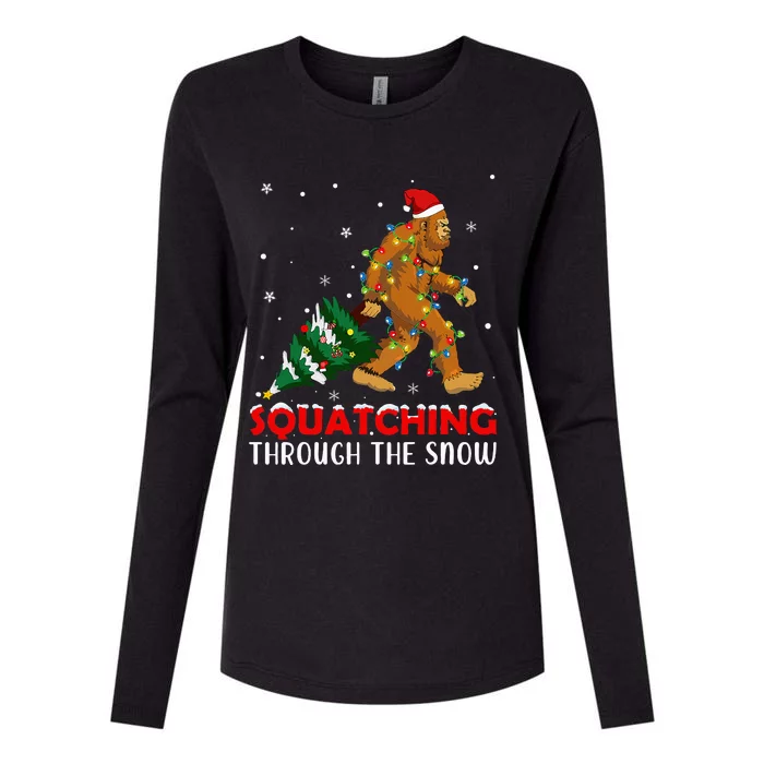 Funny Sasquatch Christmas Squatching Bigfoot Xmas Tree Light Womens Cotton Relaxed Long Sleeve T-Shirt