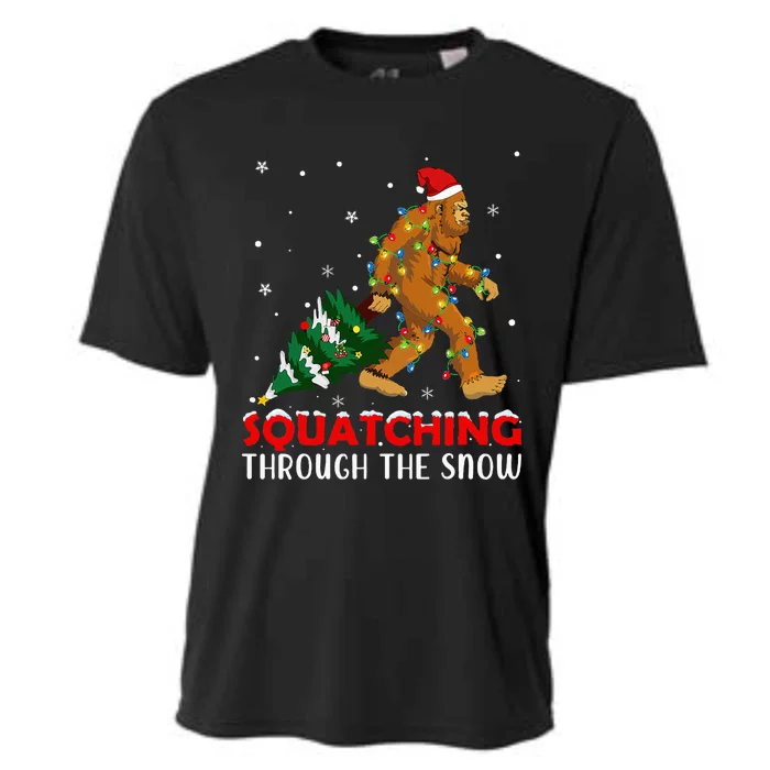 Funny Sasquatch Christmas Squatching Bigfoot Xmas Tree Light Cooling Performance Crew T-Shirt