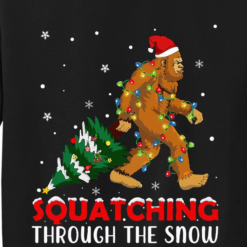 Funny Sasquatch Christmas Squatching Bigfoot Xmas Tree Light Tall Sweatshirt