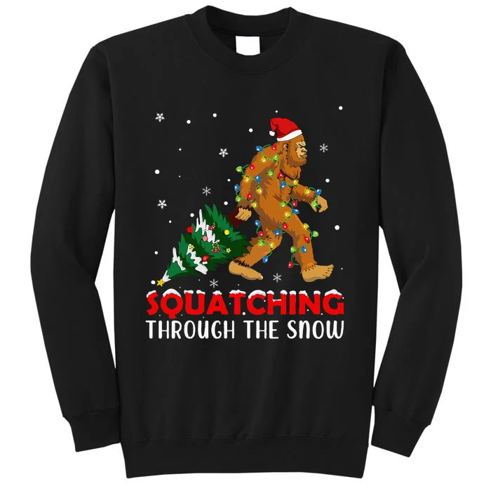 Funny Sasquatch Christmas Squatching Bigfoot Xmas Tree Light Tall Sweatshirt