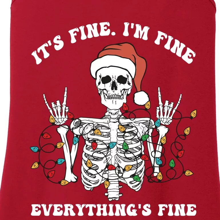 Funny Skeleton Christmas Lights I'm Fine Everything Is Fine Ladies Essential Tank