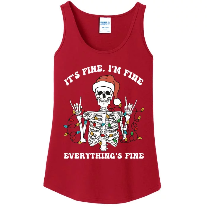 Funny Skeleton Christmas Lights I'm Fine Everything Is Fine Ladies Essential Tank