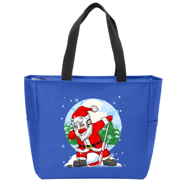 Funny Santa Claus Dabbing Ice Hockey Players Merry Christmas Gift Zip Tote Bag