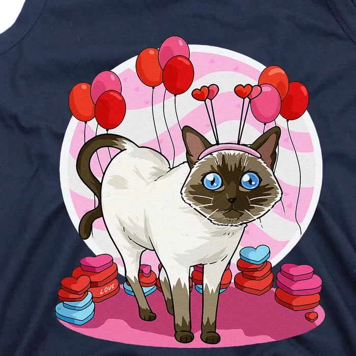 Funny Siamese Cat Heart Valentine Day Gift Tank Top