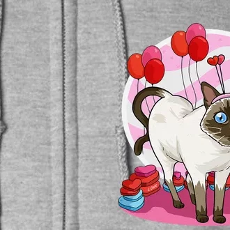 Funny Siamese Cat Heart Valentine Day Gift Full Zip Hoodie