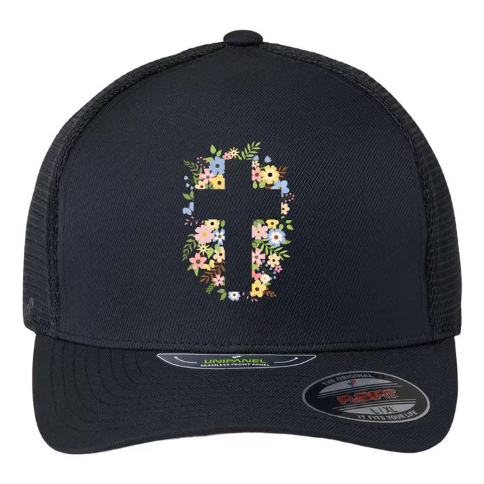 Floral Spring Cross Christianity Flexfit Unipanel Trucker Cap