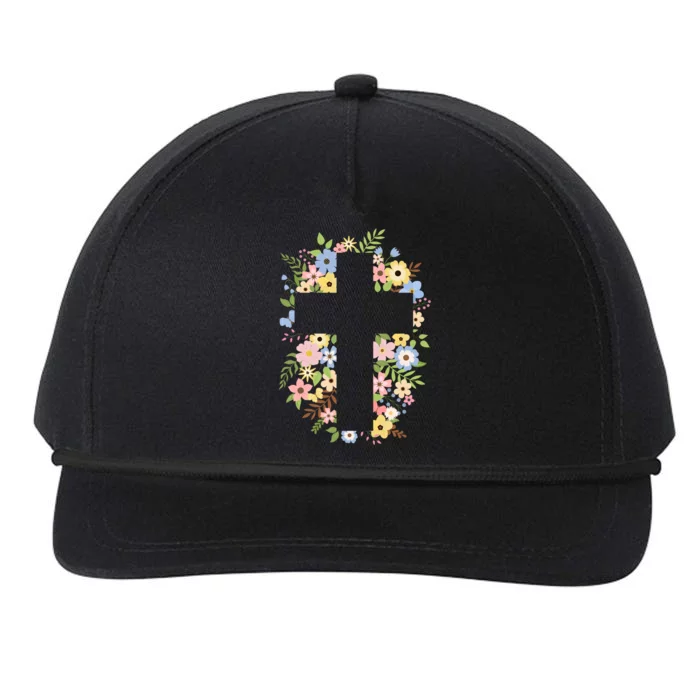 Floral Spring Cross Christianity Snapback Five-Panel Rope Hat